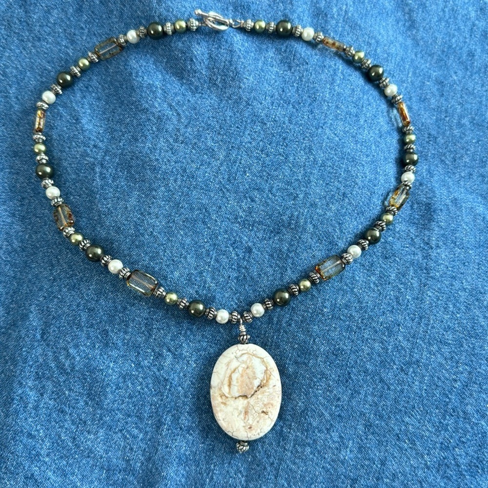 Stone And Bead Toggle Necklace